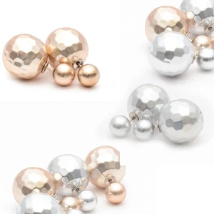 Pendientes de perlas dobles facetadas pendientes oro rosa plata elegantes - Imagen 1 de 3