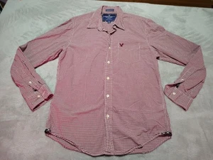 Camisa American Eagle Hombres M Borgoña Cuadros Preppy Universidad Oficina Trabajo Clásica  - Imagen 1 de 8