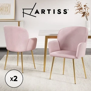 Artiss 2x Dining Chairs Armchair Cafe Chair Kitchen Upholstered Velvet Pink - Picture 1 of 11