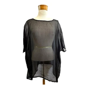 Meg By Design Size OS 12 14 16 M L XL Black Silk Organza Boxy Oversized Top - Picture 1 of 14
