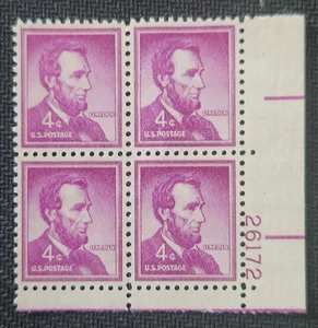 US Scott 1036 - Abraham Lincoln - MNH - 1954 Issue - Plate Block of 4 - #6 - Picture 1 of 1