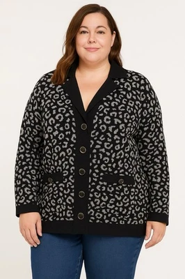 Cárdigan Suéter Blazer Mujer LANE BRYANT Negro Gris Estampado Leopardo 18/20 Foto 1 de 4