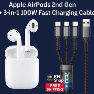 Apple AirPods 2a Generazione + Pacchetto Cavo Caricatore Rapido 3 in 1 100W - Spedizione Gratuita - Foto 1 di 15