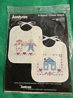 Janlynn Printed Cross Stitch Baby Bib Kit ABC Country Design 11x9 Vintage 1987 - Image 1 of 4