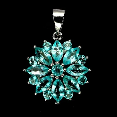 925 Sterling Silver Pendant Marquise Paraiba Blue Topaz Natural Gemstone Jewelry - Image 1 of 4