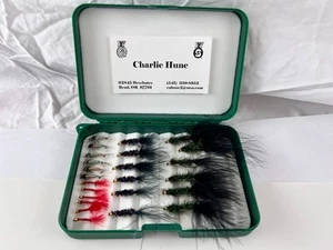 24 Stück handgefertigte Fliegenfischen Fliegen von Charlie Hune & neue Fliegenbox ~ Bend Oregon - Bild 1 von 13