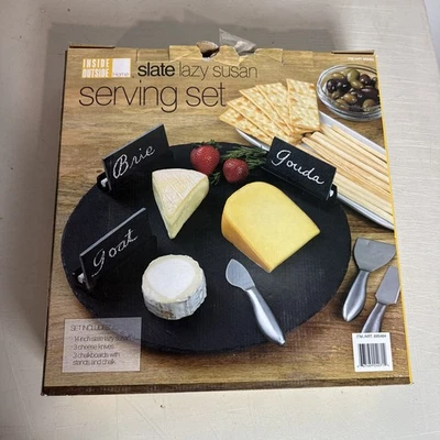 Slate Cheese Platter - Inside Outside Home Tray Lazy Susan Serving Set 14"  - Image 1 of 4