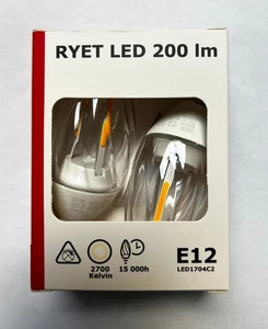 IKEA RYET LED bulb E12 200 lumen 2W 2700k, chandelier/twisted clear,2 bulbs/pack - Picture 1 of 6
