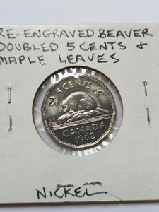 1962 Canada 5 cents coin Uncirculated Mint Error: Double date & Maple leaves - Picture 1 of 3