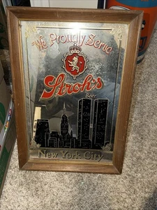 Rara insegna specchio 21x15 Stroh's Beer New York City World Trade Center Twin Towers - Foto 1 di 8