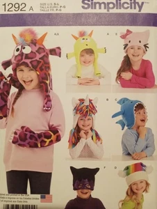 Kids Fleece Hat Sewing Pattern 1292 Kids Fun Animal Shark Unicorn Hat Sewing - Picture 1 of 2