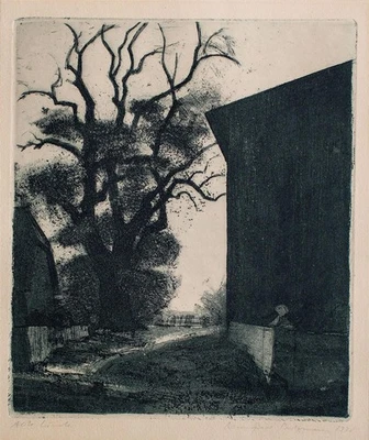 Manfred Butzmann Linde Gehöft Ostdeutsche Kunst Berlint signiert Radierung 1978 - Bild 1 von 2