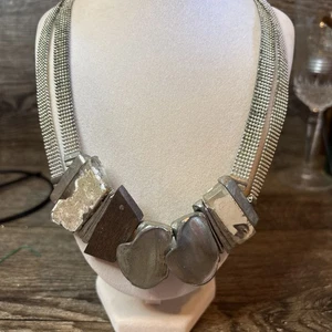 Rare ANNE MARIE CHAGNON Signed Silver Tone Mixed Media Modernist Necklace 17" - Picture 1 of 15