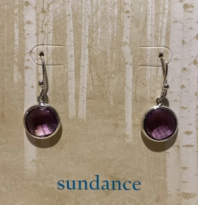 Pendientes colgantes de piedra circular amatista de plata de ley catálogo Sundance Foto 1 de 3