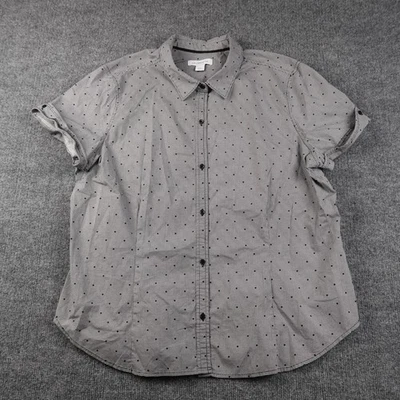 Camisa Liz Claiborne Para Hombres 2XL Gris Negra Manga Corta Abotonada Geométrica Informal Foto 1 de 4