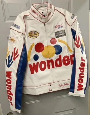 Chaqueta de cuero sintético blanca Ricky Bobby Wonder Bread Racing Talladega Nights para hombre Foto 1 de 4