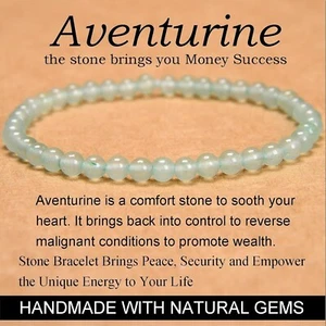 Natural Green Aventurine Stone Bracelet 4mm Green Crystal Stretch Bracelet - Picture 1 of 5
