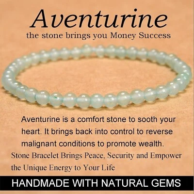 Natural Green Aventurine Stone Bracelet 4mm Green Crystal Stretch Bracelet - Image 1 of 4