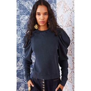 Ulla Johnson Black Alair Cotton Puff Sleeve Pullover Sweatshirt Black Large - Picture 1 of 8