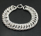 Interlocked Triple Curb Link Chain Bracelet Senora Clasp Real Sterling Silver 