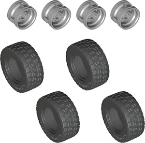 LEGO Black Tire 49.5x20 (x4) and Light Bluish Gray Wheel 30.4mm x 20mm (x4) NEW - Picture 1 of 4