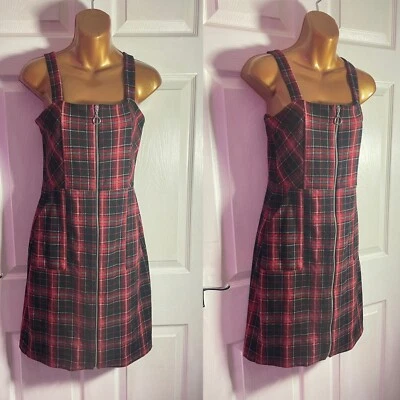 Joe Browns Size 8 Red Tartan Mini Dress Pinafore Check Plaid Goth Punk Gothic - Image 1 of 4
