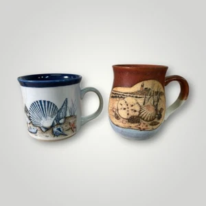 Otagiri Mugs with Shells Japan Hand Crafted Set Of 2 - Vintage - Picture 1 of 13