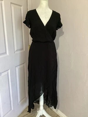 Maxi Vestido Talula Moxon Negro Asimétrico Manga Corta Gasa Rayón 8 Foto 1 de 4