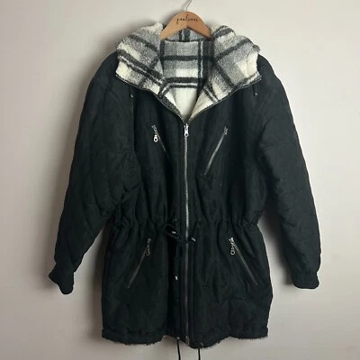 Голова женская куртка 10 винтажный черный летучая мышь печать с капюшоном шерпа флис с подкладкой лыж - Изображение 1 из 4