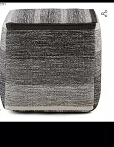 SIMPLIHOME Naya 16 Inch Boho Cube Pouf in 16 inch, Patterned Grey Melange - Picture 1 of 3