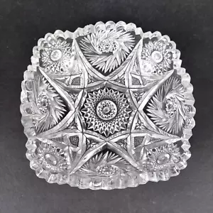 Antique Nucut American Brilliant Scalloped Glass Square 6" Candy Dish - Picture 1 of 6