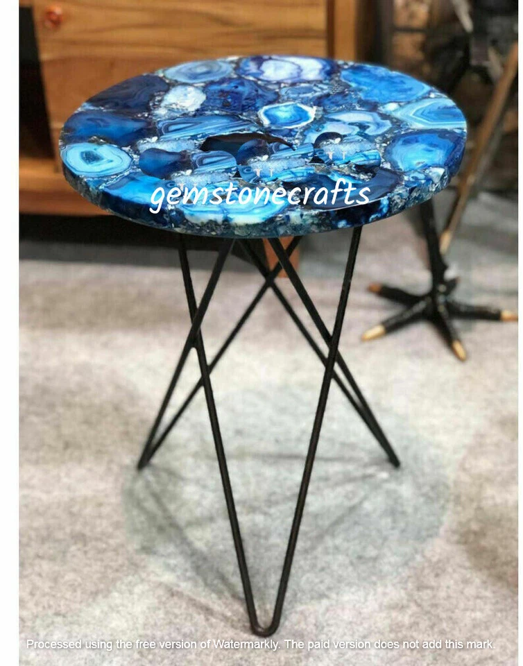 Mesa de centro de ágata azul consola mesa auxiliar ágata mesa auxiliar decoración 12"x12" Foto 1 de 4
