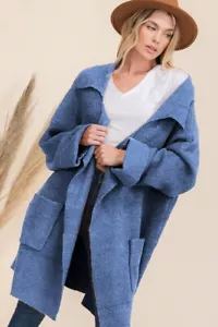 Cozy Longline Lapel Collar Jacket, Loose Fit Sweater Cardigan - Picture 1 of 3