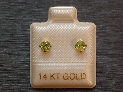Exclusive Peridot Ohrstecker - 4 mm - 14 Kt Gold - 585 - Ohrringe - Brillant Cut - Bild 1 von 4