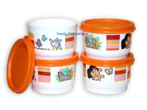 4 tazas de aperitivos Tupperware de 4 oz. Contenedores Dora la Exploradora Naranja Set NUEVO - Imagen 1 de 2