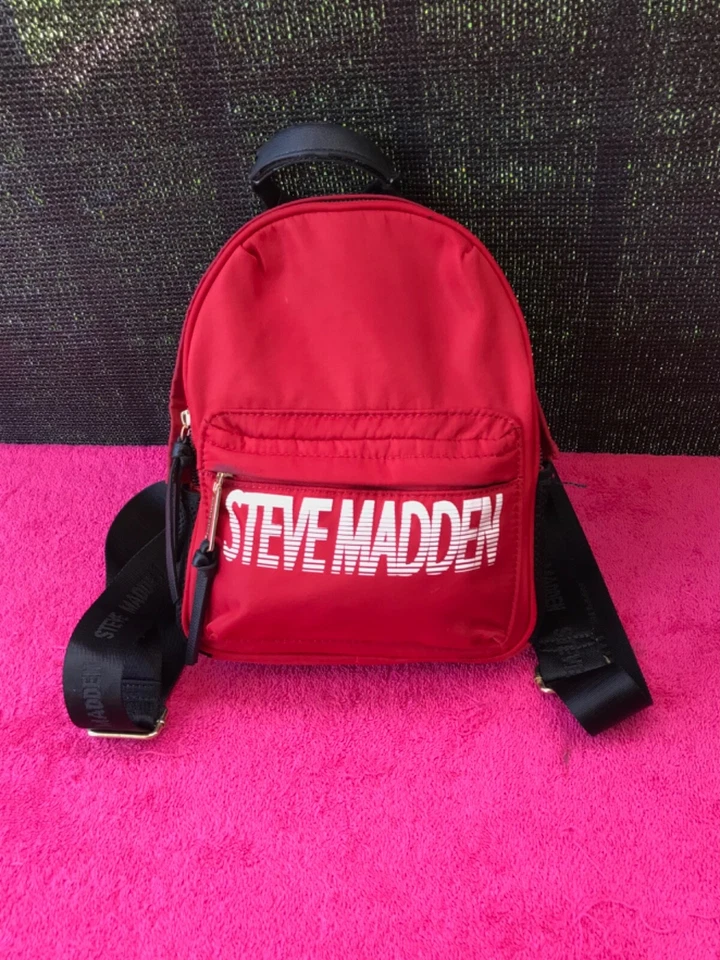 STEVE MADDEN Red & Black Mini Force Backpack White Signature Logo Book bag - Image 1 of 4