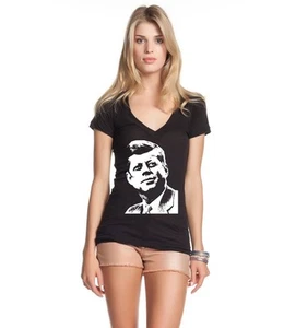 JFK Silhouette Women's V-Neck T-shirt John F. Kennedy President Political Tee - Picture 1 of 5