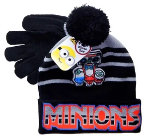 MINIONS RISE of GRU Knit Cuffed Beanie Winter Hat & Gloves Set w/Pom-Pom NWT $25 - Picture 1 of 1