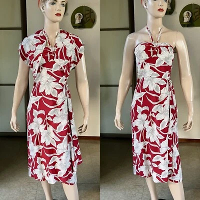 Vestido pareo hawaiano vintage de rayón frío años 40 con chaqueta bolero a juego 26W Foto 1 de 4