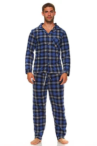 Men Fleece Pajama Set, Classic Premium Plaid Flannel Lounge Pajama Pant Set - Picture 1 of 16