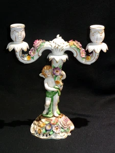 Schöner von Schierholz Germany Dresdner Cherub applizierte Blumen 2-armiger Kandelaber - Bild 1 von 9
