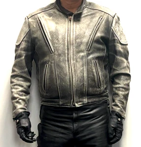 Fox Creek Leather USA-made Faded Black Vented CAFE Biker Jacket Size 42 - Picture 1 of 11