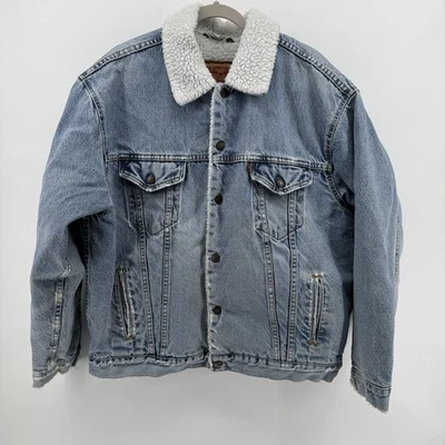 Levi’s Jeans Jacket Sherpa Fur Lined Trucker Coat Denim Size Large Vintage 80s - Image 1 of 4