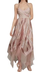 BCBG Maxazria Maxikleid roségold ärmellos Taschentuch Neckholder Gr. 6 neu mit Etikett - Bild 1 von 11