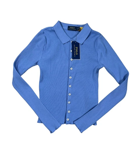 Polo Ralph Lauren Ribbed Cropped Blue Button Front Polo Shirt Cardigan Sz Small - Image 1 of 1