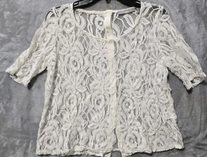 NY Collection Häkelspitze Top Damen PL Knopfleiste hinten Blumen weiß Boho Bauern - Bild 1 von 7
