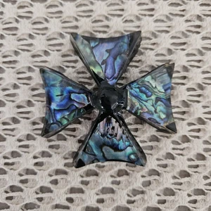 Vintage Maltese Cross Abalone Lacquered Lucite Pendant Lightweight Large  - Picture 1 of 11