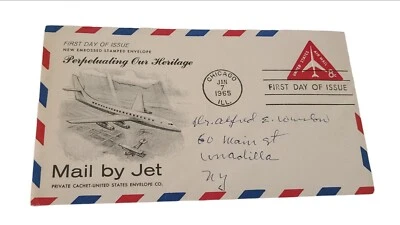 First Day Issue Stamped Envelope Pre-Printed 8 cent Air Mail Stamp Jan 7 1965 - Image 1 of 4