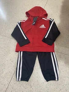 Adidas Boy’s 2-Piece Jacket & Pants Set - RED & BLACK NWT 3 Stripes SZ 5 - Picture 1 of 6