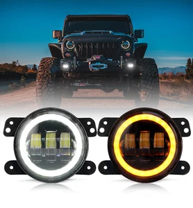 Luces antiniebla LED redondas halo ojos de ángel DRL para Jeep Wrangler JK LJ JT 4" pulgadas - Imagen 1 de 7